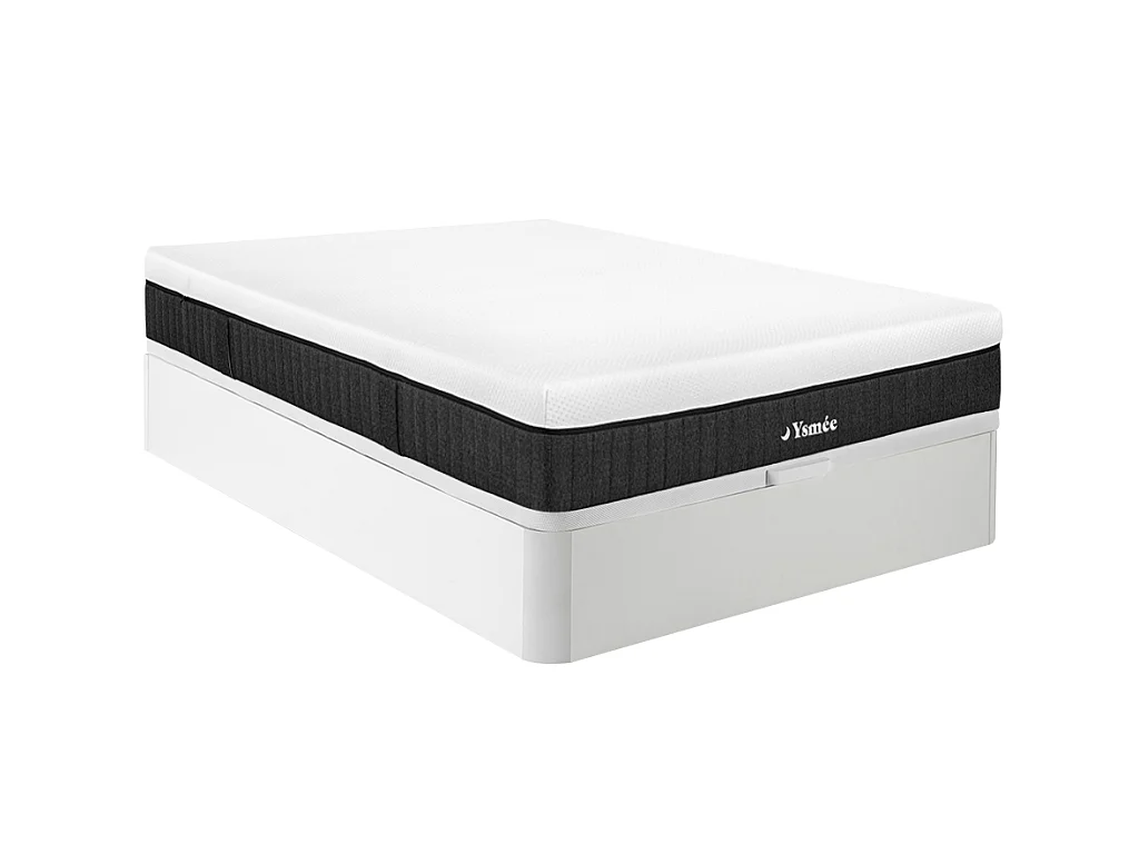 Ensemble 160 x 200 cm sommier coffre blanc + matelas ressorts ensachés 5 zones ép.21cm - CIDORA de YSMÉE