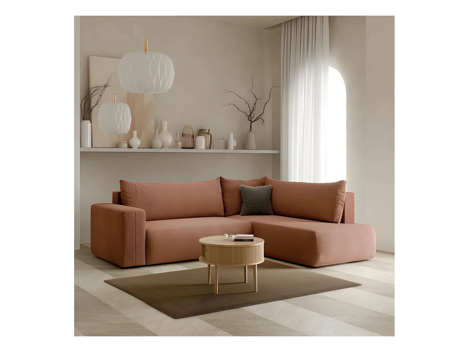 Canapé d'angle convertible LETTIO terracotta