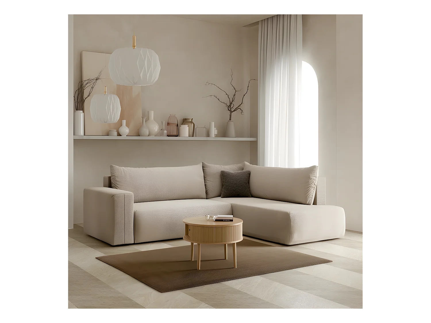 Canapé d'angle convertible LETTIO beige
