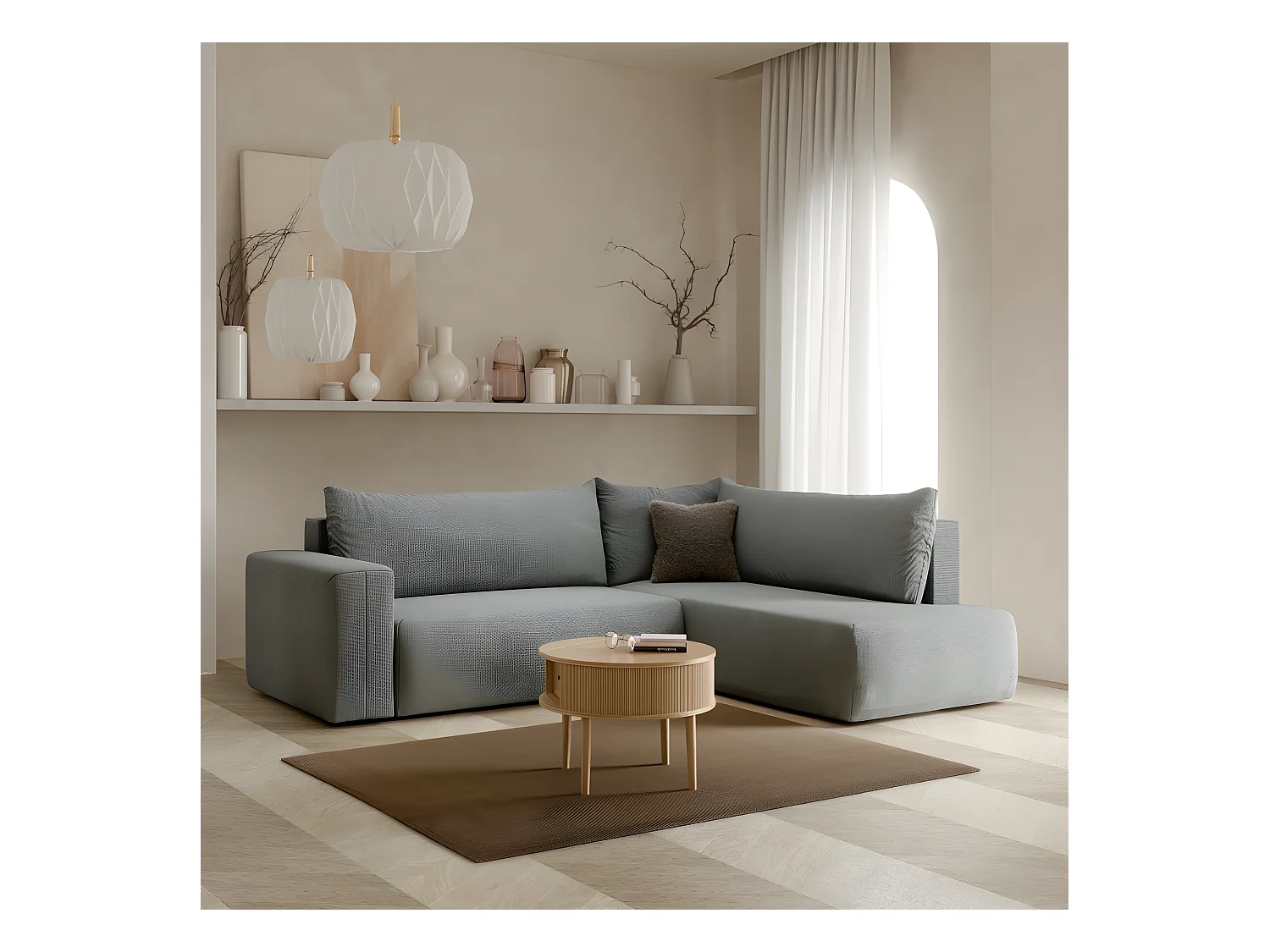 Canapé d'angle convertible LETTIO gris foncé