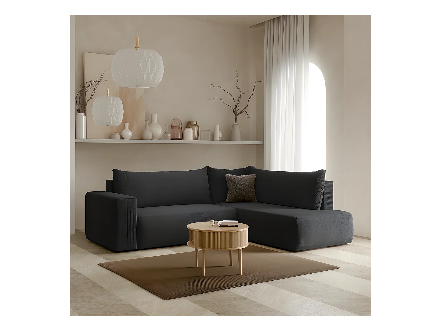 Canapé d'angle convertible LETTIO noir