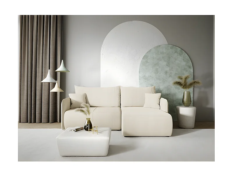 Canapé d'angle convertible FORIA en L en tissu hydrophobe beige