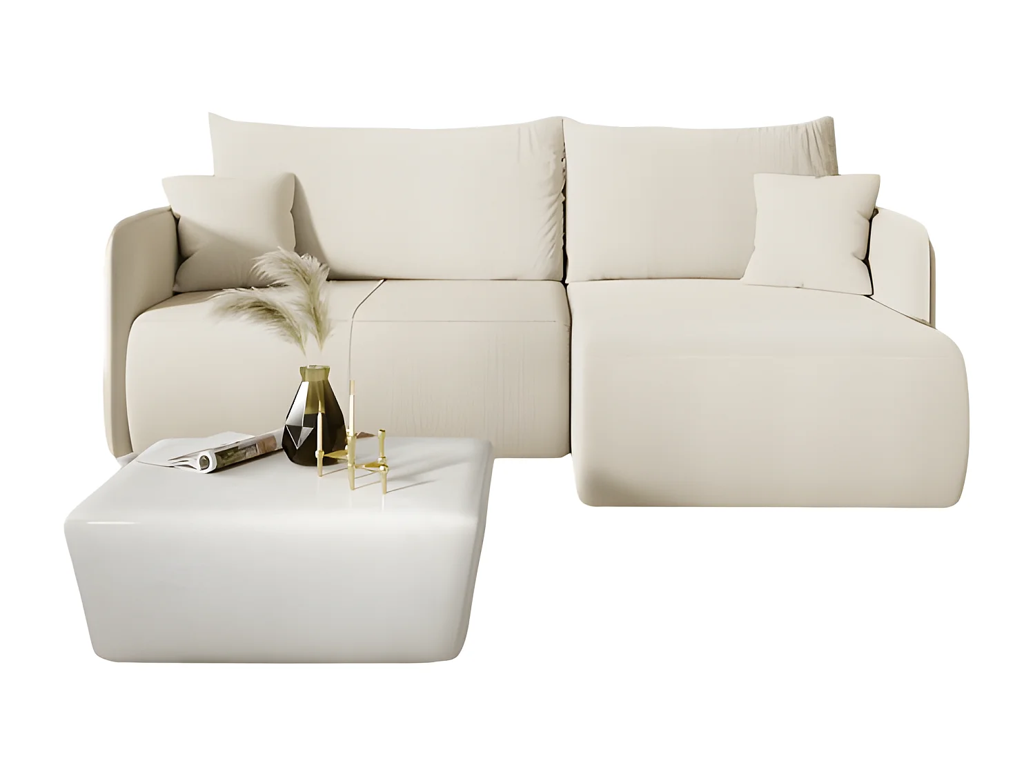 Canapé d'angle convertible FORIA en L en tissu hydrophobe beige