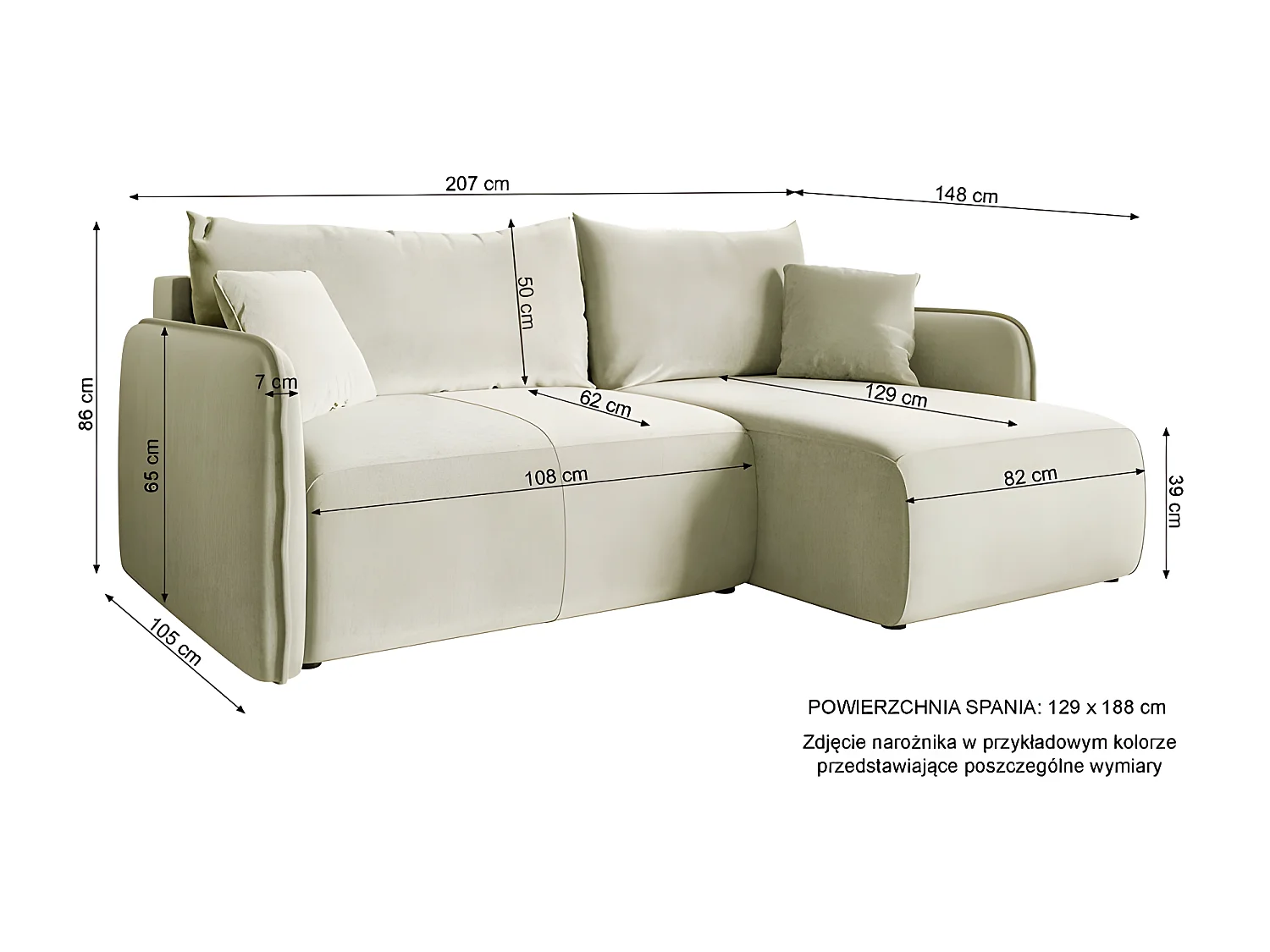 Canapé d'angle convertible FORIA en L en tissu hydrophobe beige