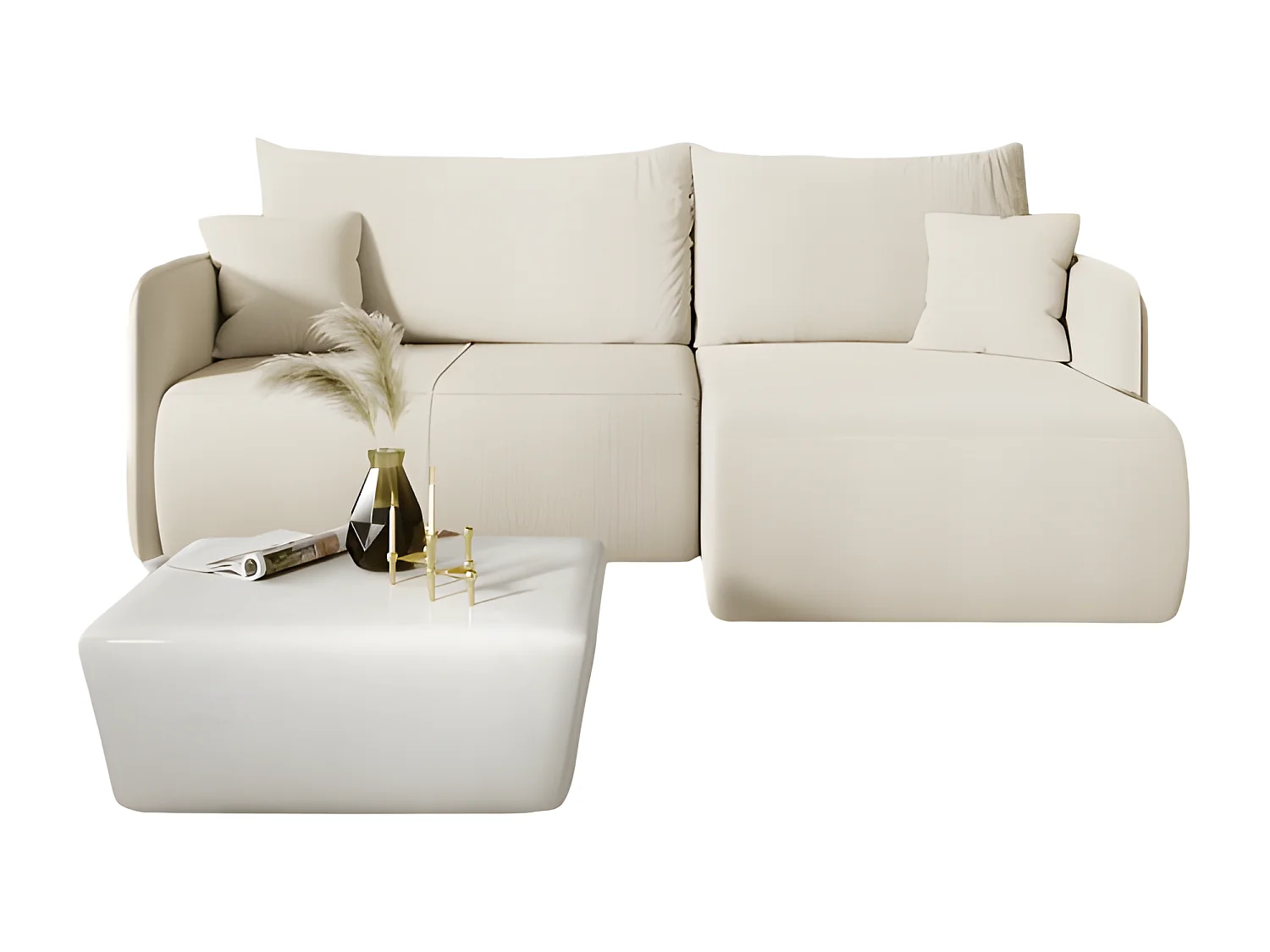 Canapé d'angle convertible FORIA en L en tissu hydrophobe beige