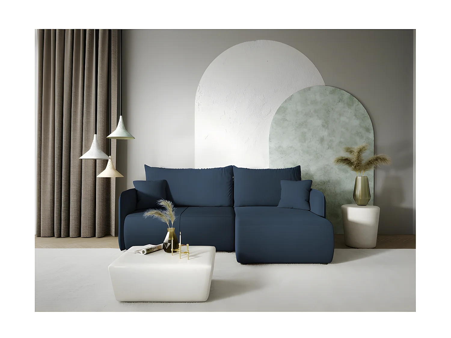 Canapé d'angle convertible FORIA en L en tissu hydrophobe bleu