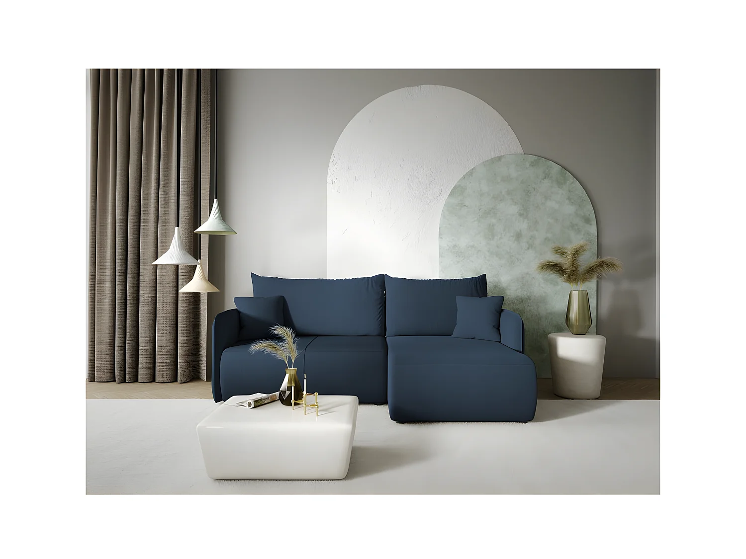 Canapé d'angle convertible FORIA en L en tissu hydrophobe bleu