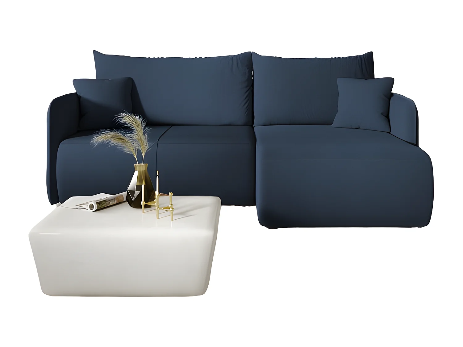 Canapé d'angle convertible FORIA en L en tissu hydrophobe bleu