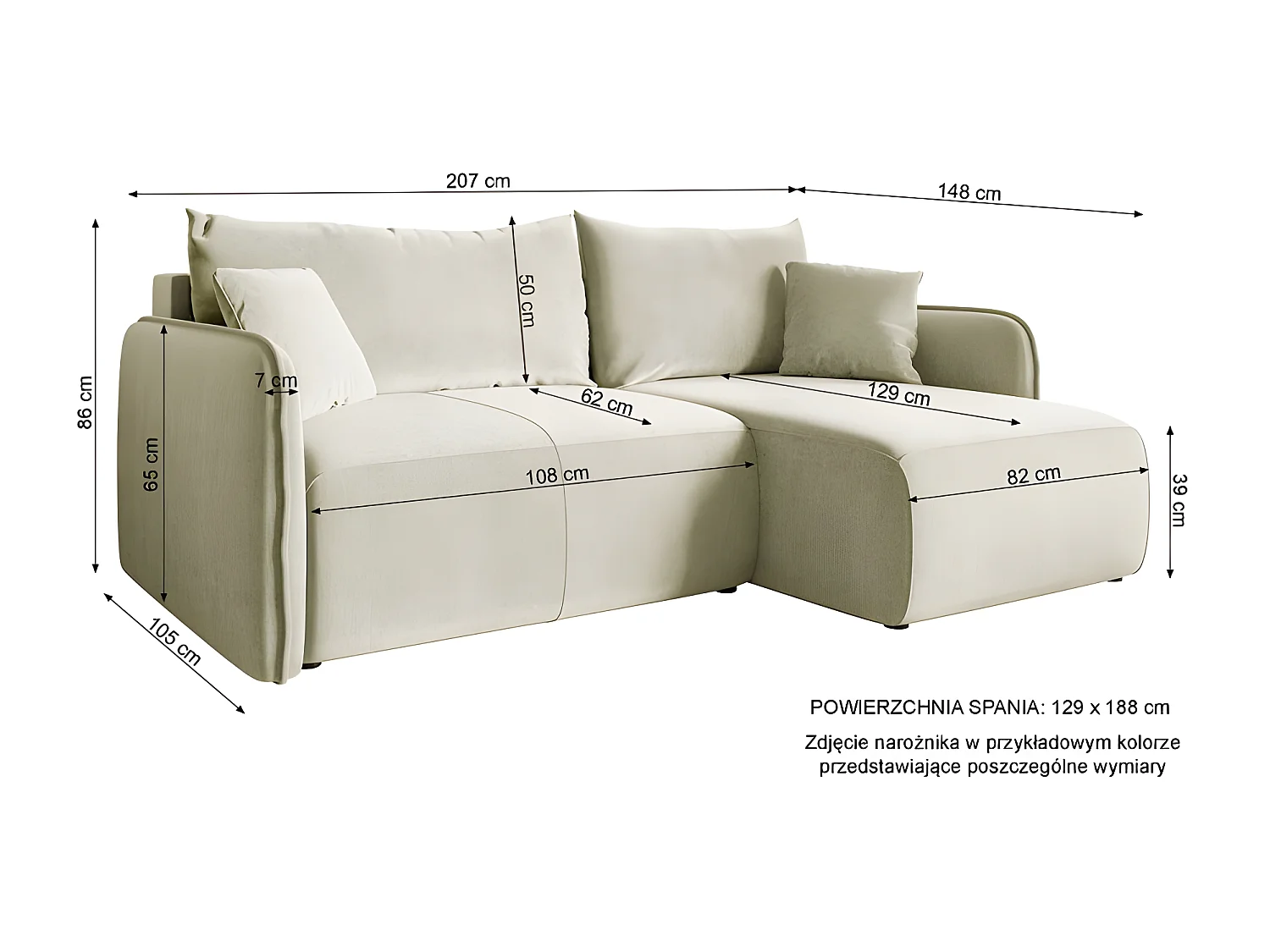 Canapé d'angle convertible FORIA en L en tissu hydrophobe bleu