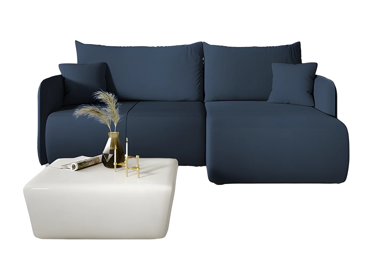 Canapé d'angle convertible FORIA en L en tissu hydrophobe bleu