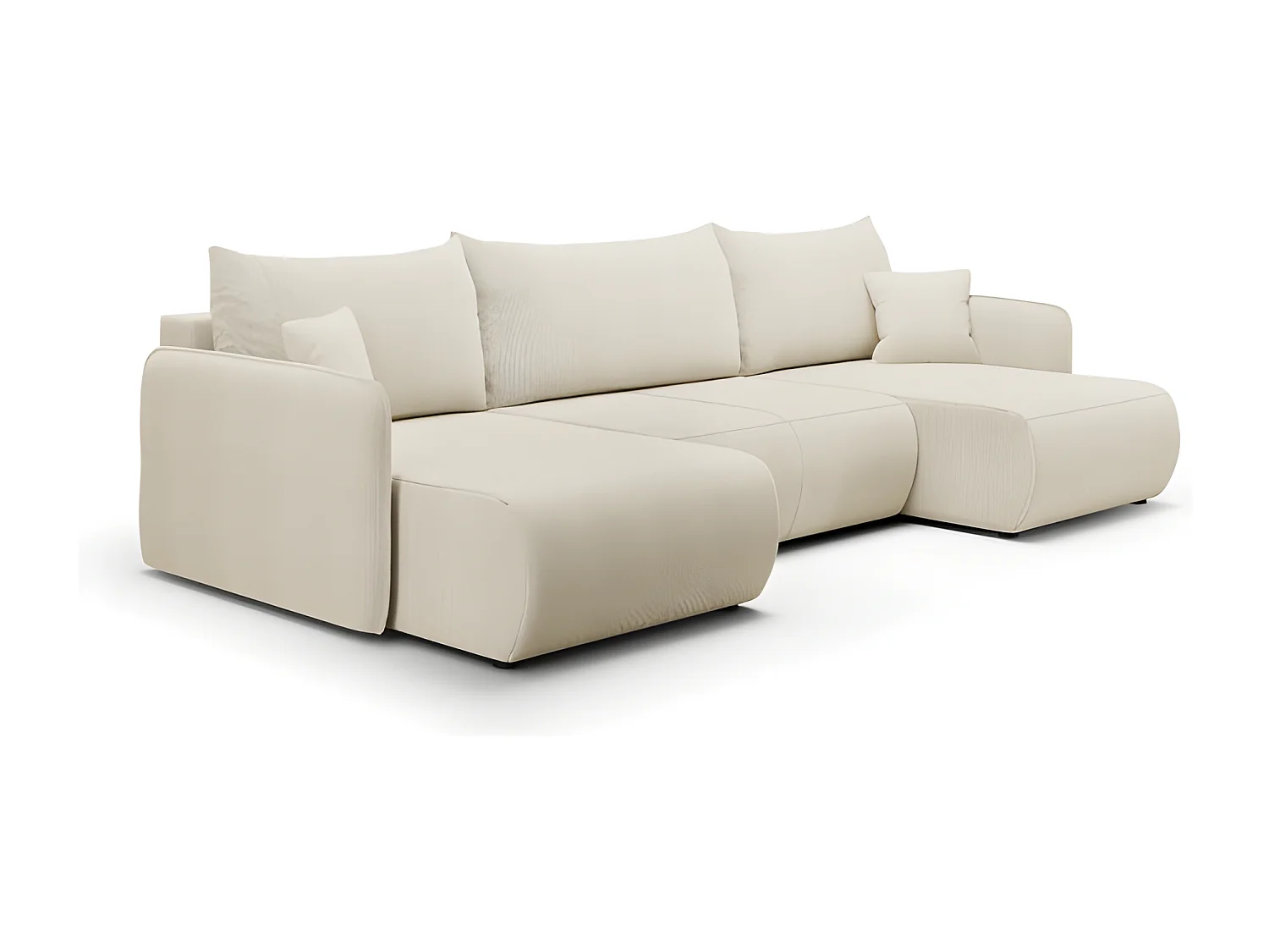 Canapé d'angle panoramique FORIA en U en tissu hydrophobe beige