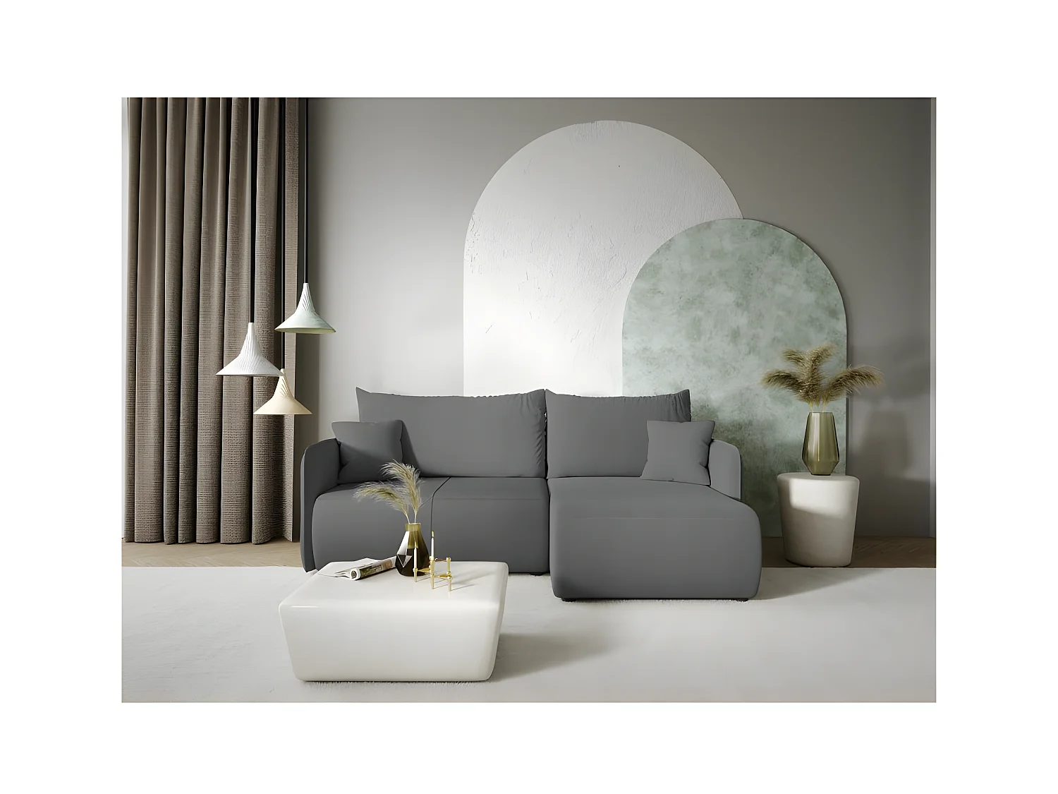 Canapé d'angle convertible FORIA en L en tissu hydrophobe gris foncé