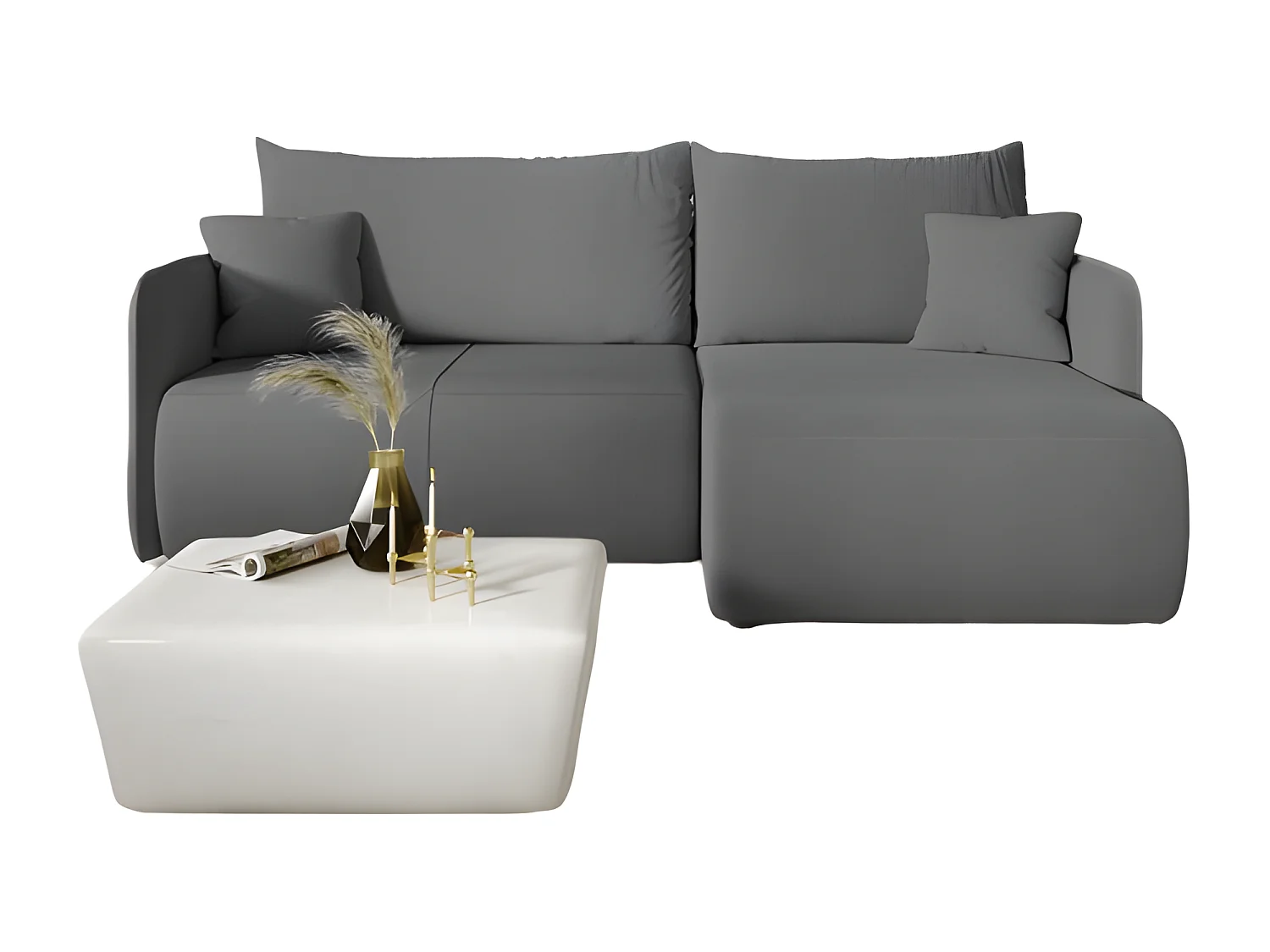 Canapé d'angle convertible FORIA en L en tissu hydrophobe gris foncé