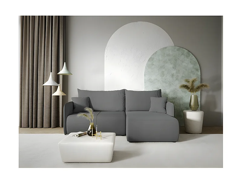 Canapé d'angle convertible FORIA en L en tissu hydrophobe gris foncé