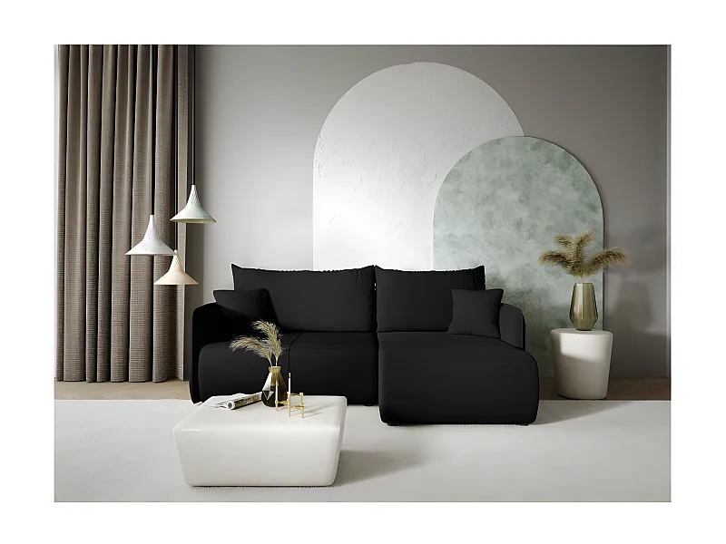 Canapé d'angle convertible FORIA en L en tissu hydrophobe noir