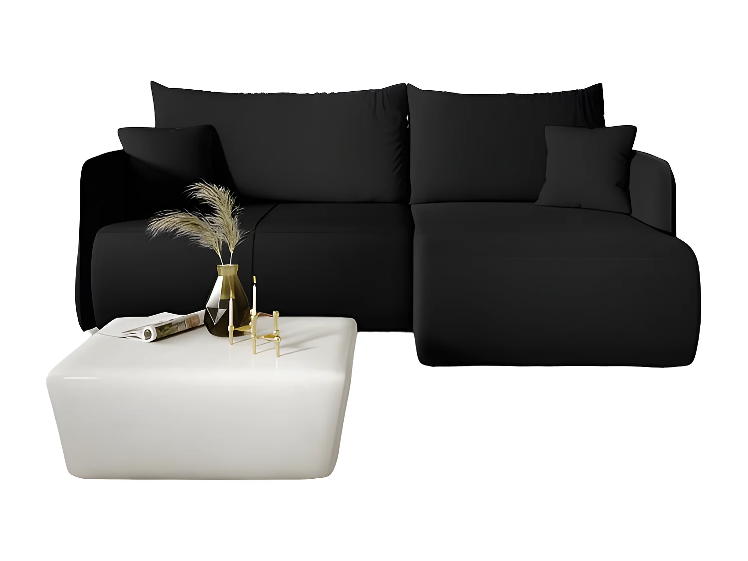 Canapé d'angle convertible FORIA en L en tissu hydrophobe noir