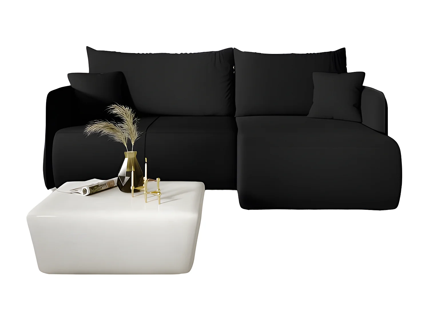 Canapé d'angle convertible FORIA en L en tissu hydrophobe noir