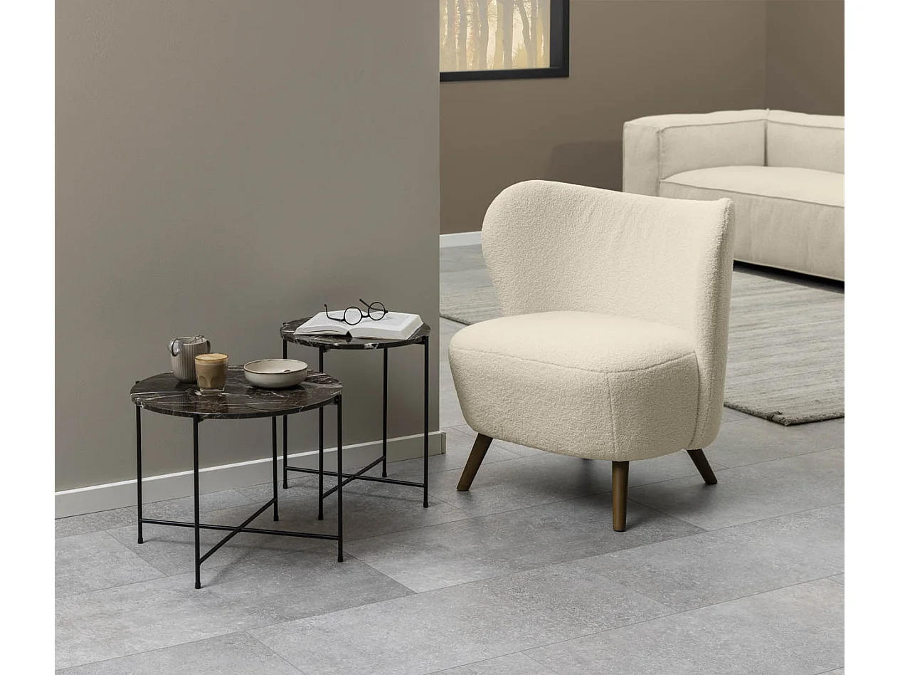 Fauteuil en tissu écru et piétement bois peint en noir - WINNY