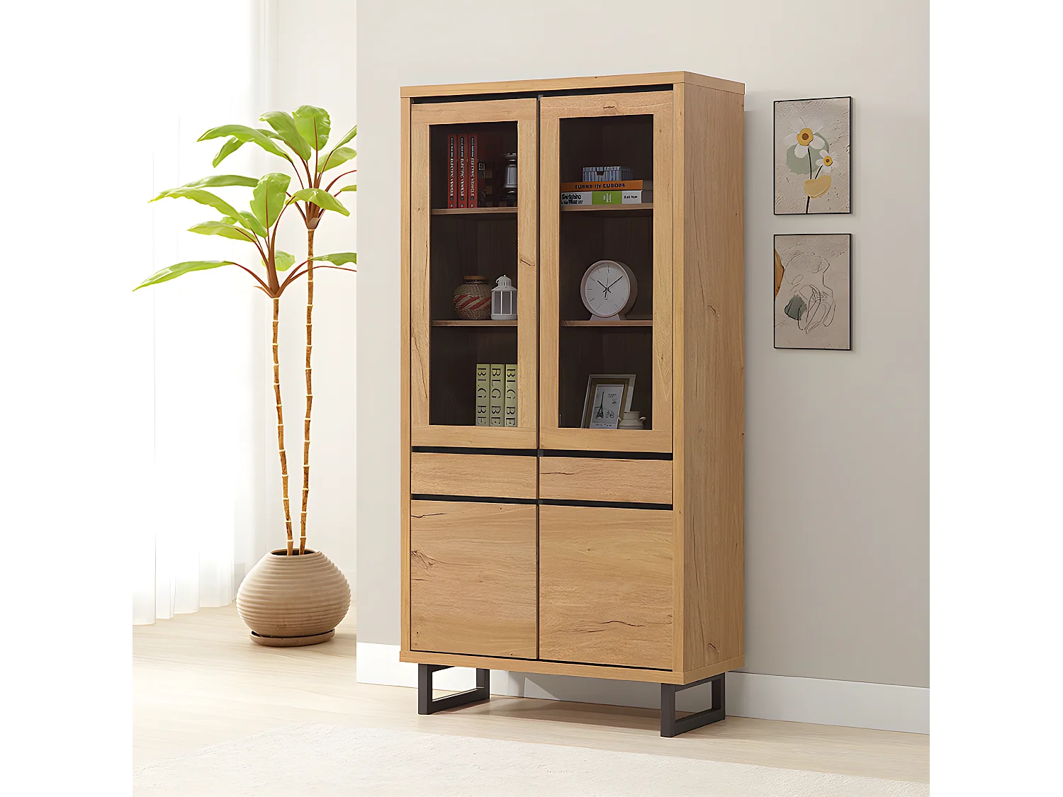 Vitrine grand modèle 2 + 2 portes 2 tiroirs Sully