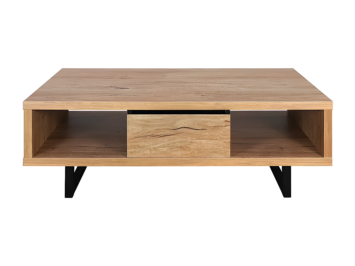 Table basse 2 niches 1 tiroir pieds métal Sully