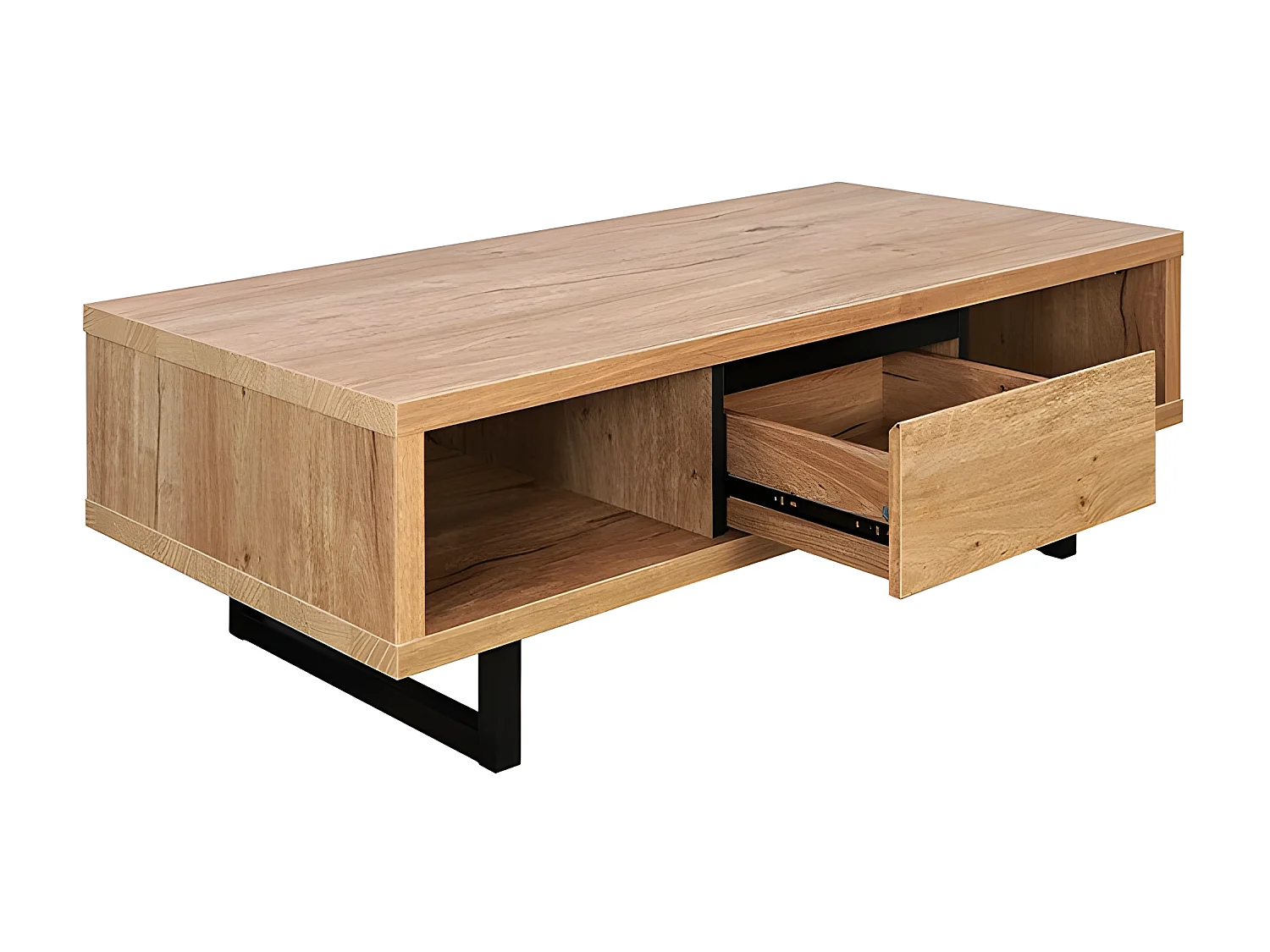 Table basse 2 niches 1 tiroir pieds métal Sully