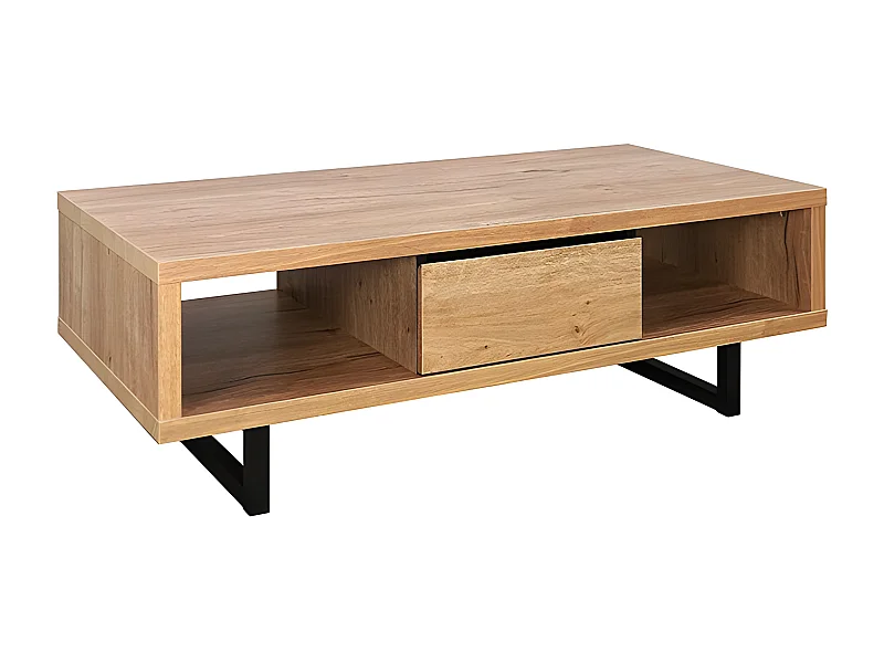 Table basse 2 niches 1 tiroir pieds métal Sully
