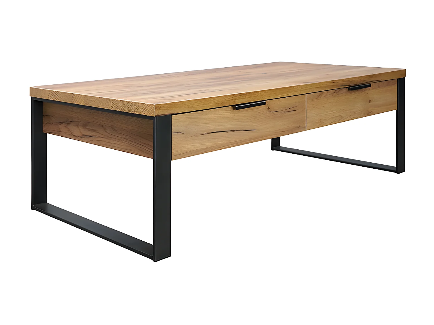 Table basse 2 tiroirs 1 niche pieds métal Ron