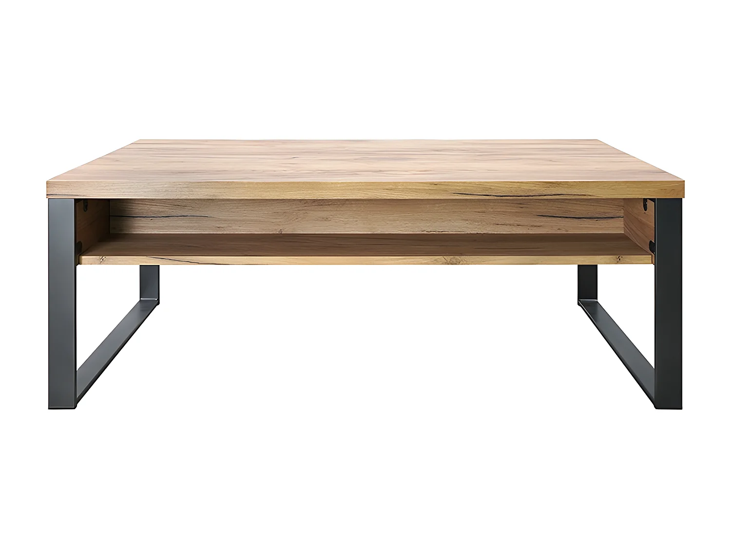 Table basse 2 tiroirs 1 niche pieds métal Ron