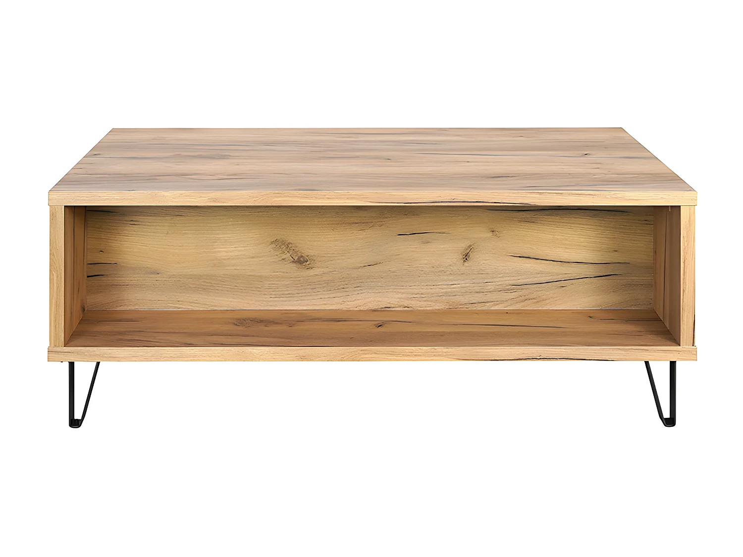 Table basse 1 tiroir 2 niches pieds métal Harry