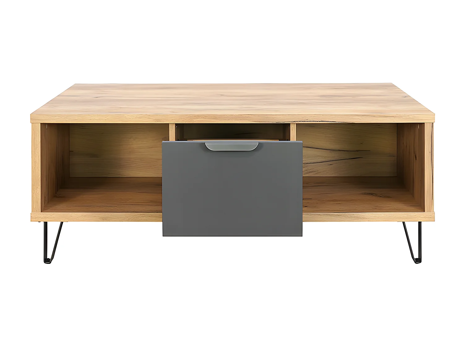 Table basse 1 tiroir 2 niches pieds métal Harry