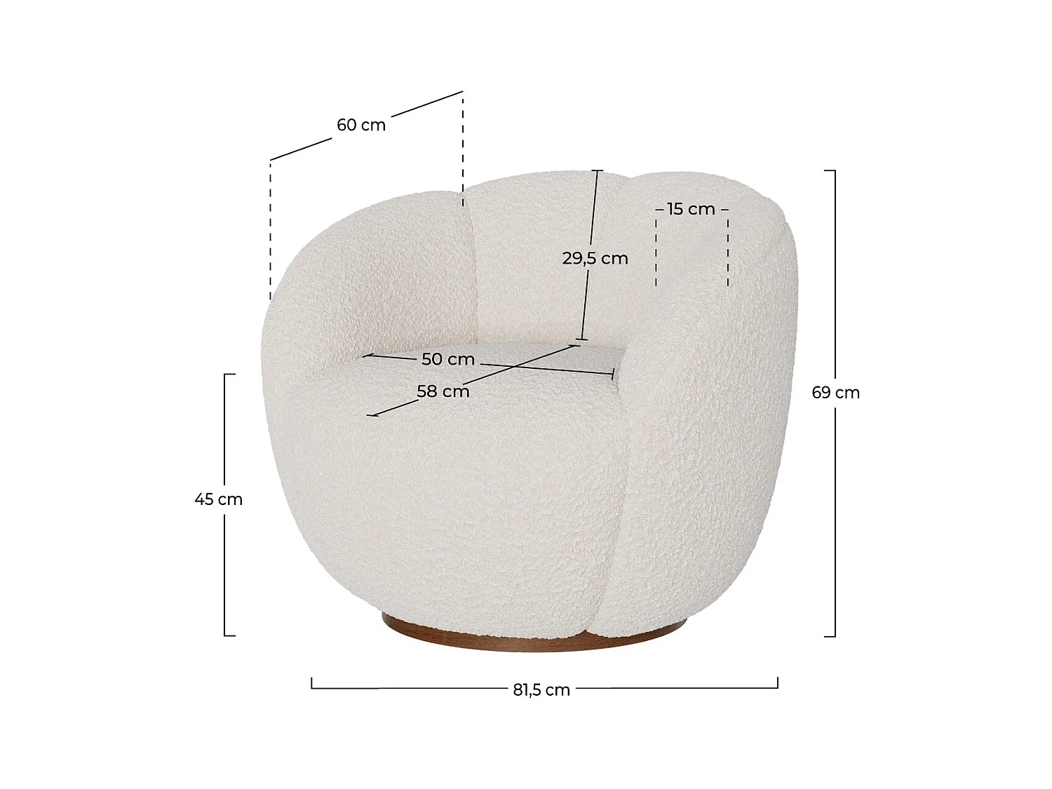 Sillón giratorio en tela bouclé blanco - Ysé