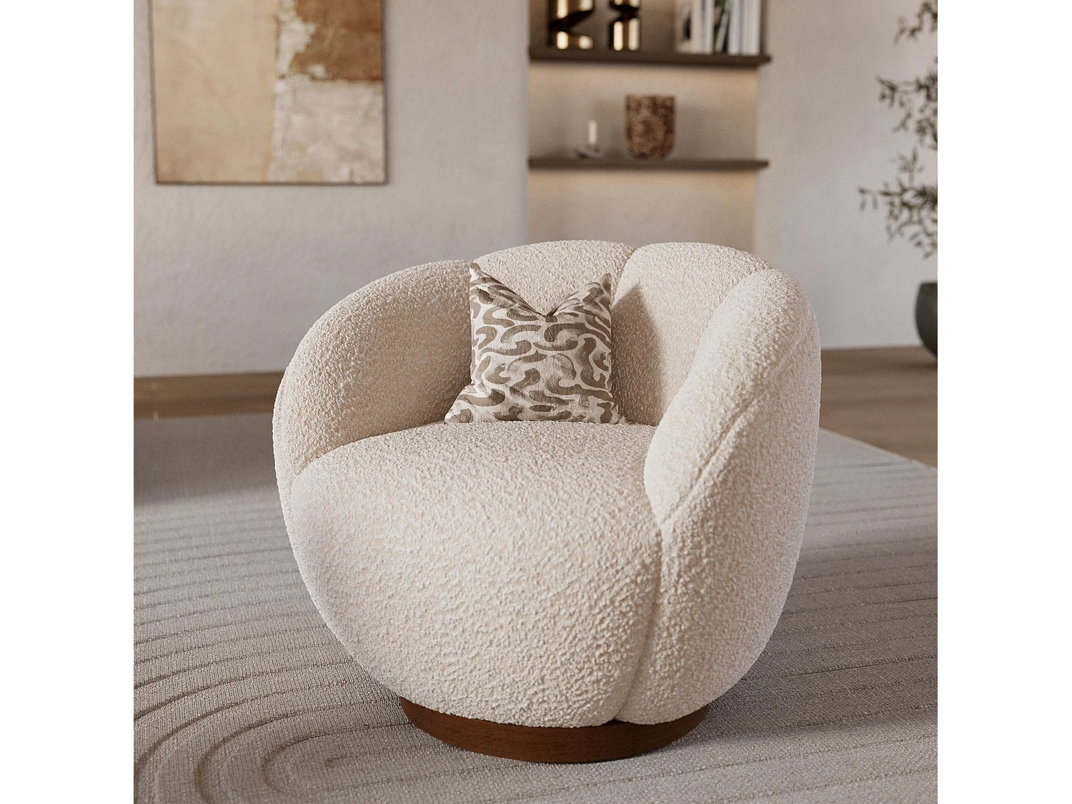 Fauteuil pivotant en tissu bouclé blanc - Ysé