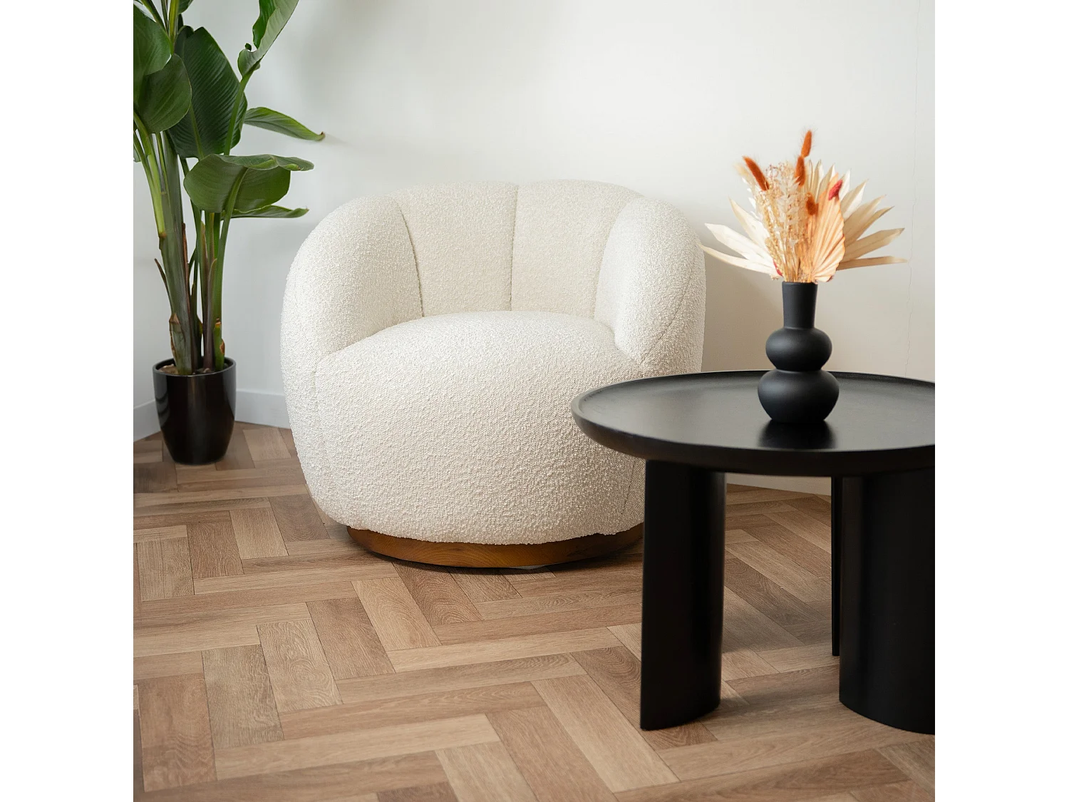 Fauteuil pivotant en tissu bouclé blanc - Ysé