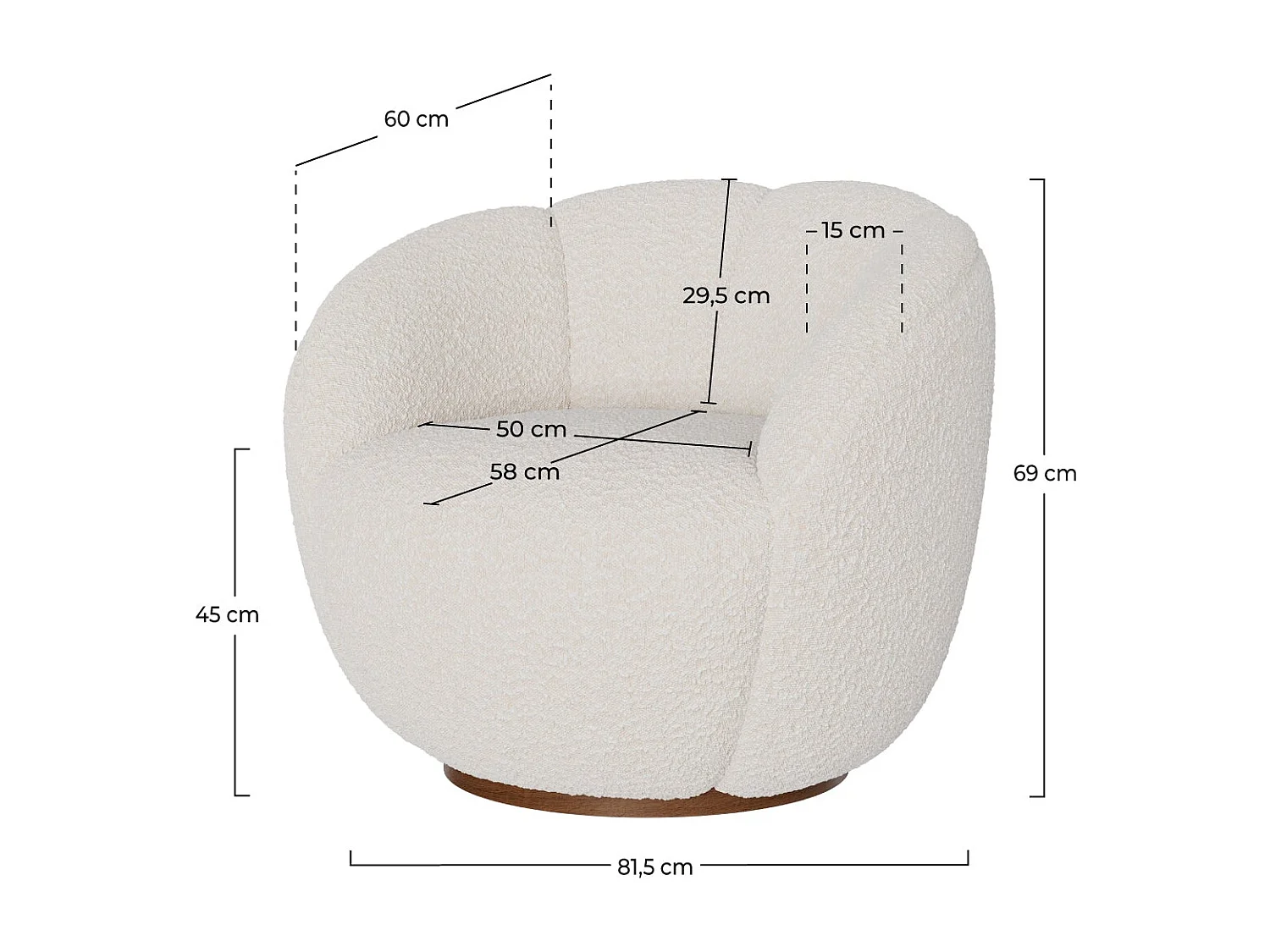 Poltrona girevole in tessuto bouclé bianco - Ysé