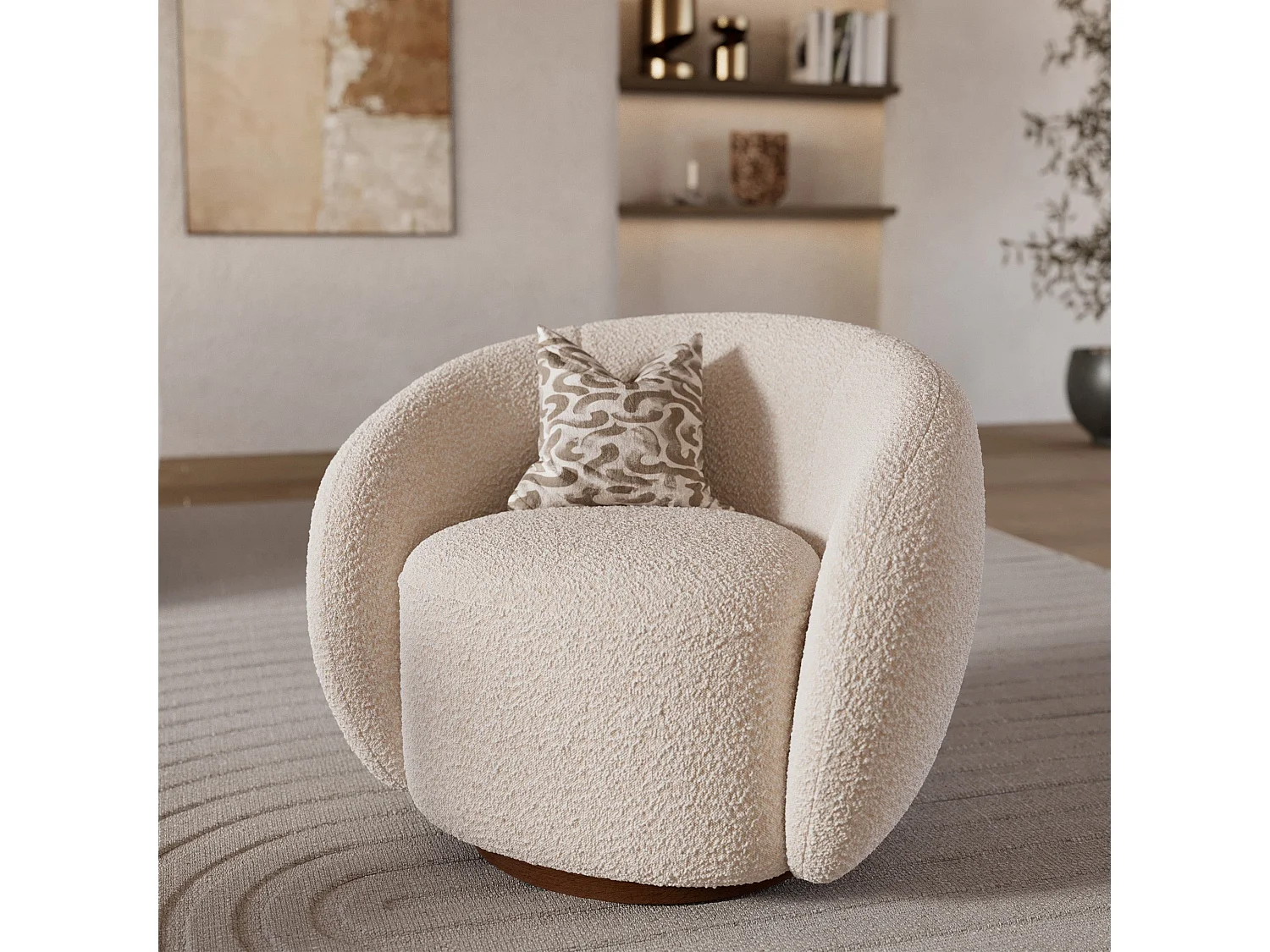 Fauteuil pivotant en tissu bouclé blanc - Naya