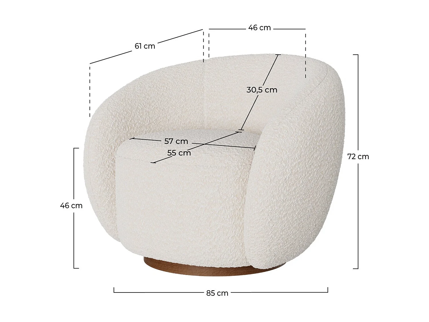 Fauteuil pivotant en tissu bouclé blanc - Naya