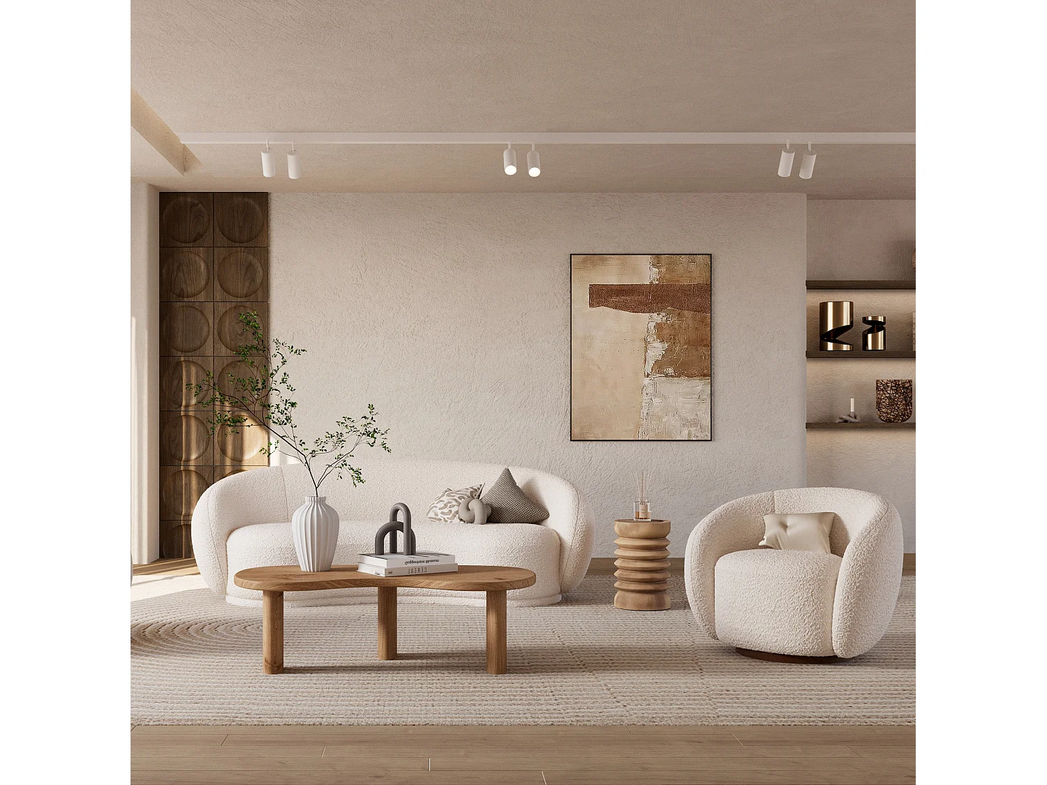 Fauteuil pivotant en tissu bouclé blanc - Naya