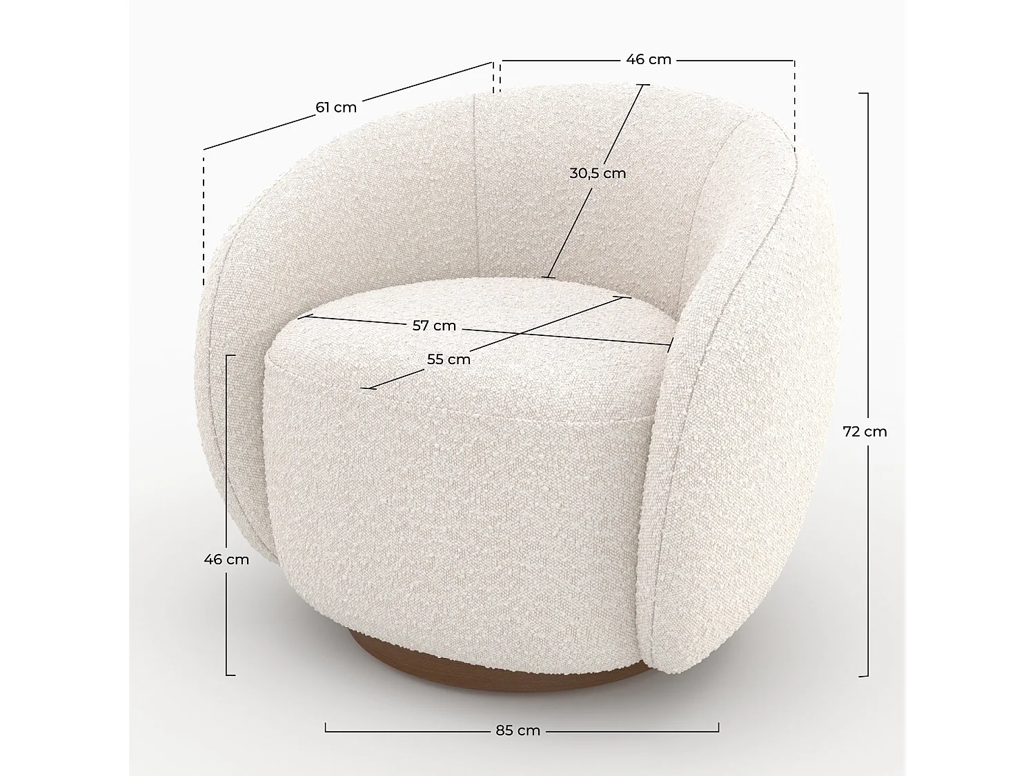 Fauteuil pivotant en tissu bouclé blanc - Naya
