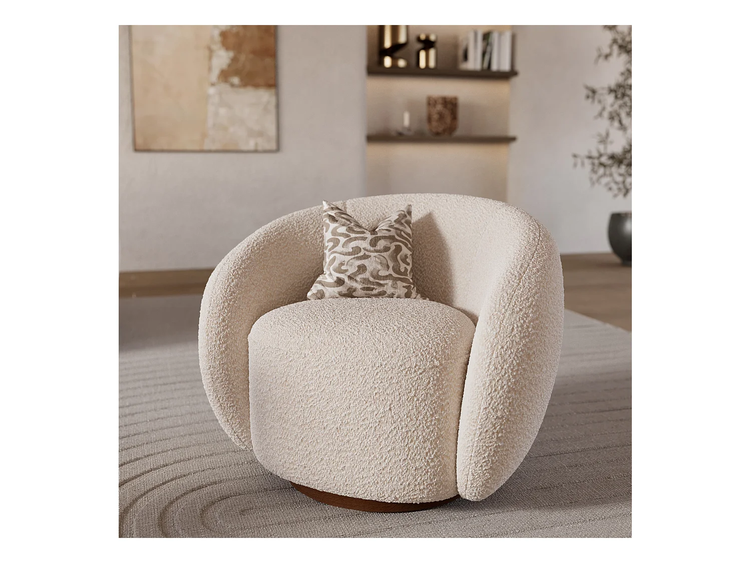 Poltrona girevole in tessuto bouclé bianco - Naya