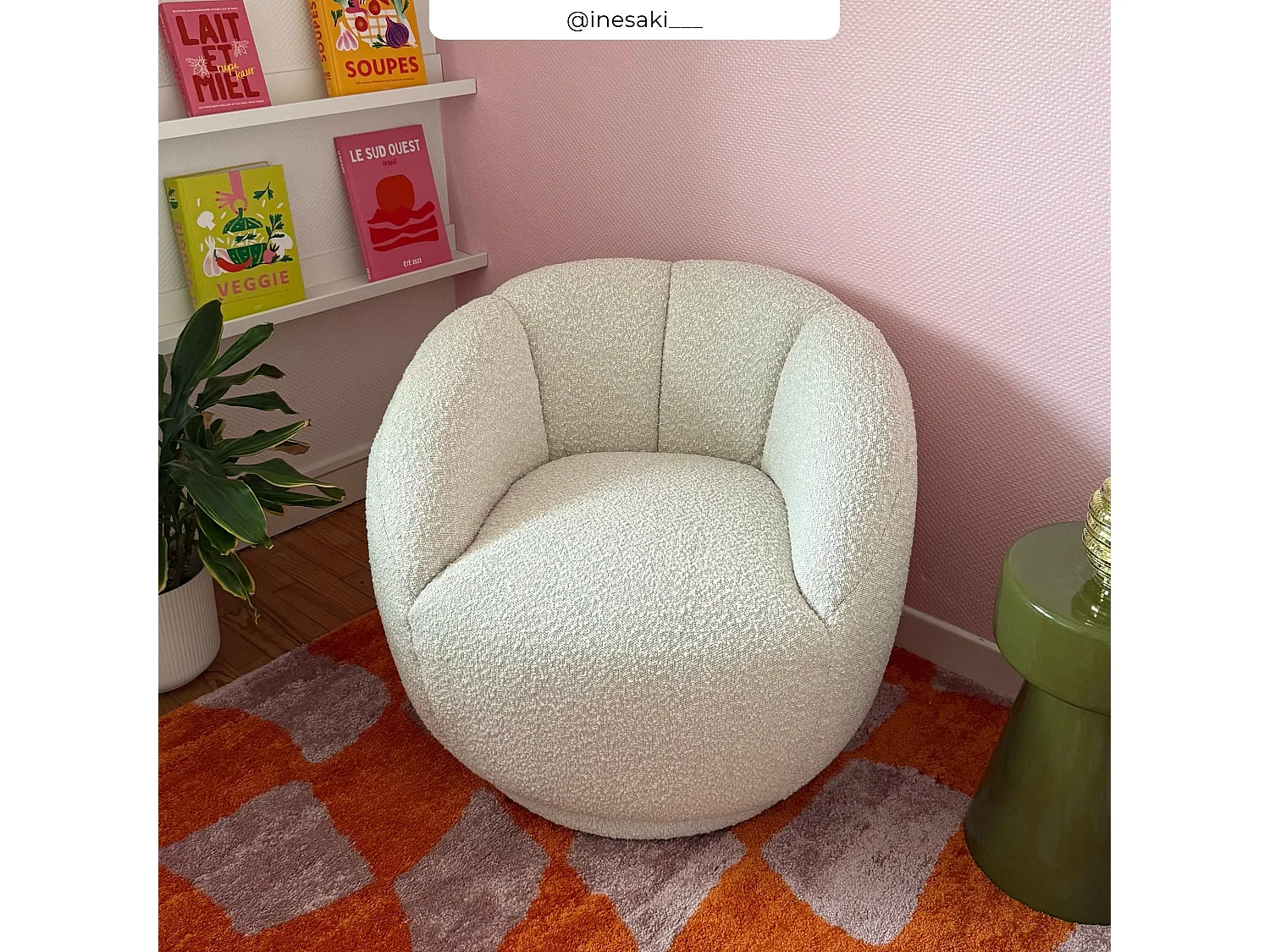 Fauteuil en tissu bouclé blanc - Ysé