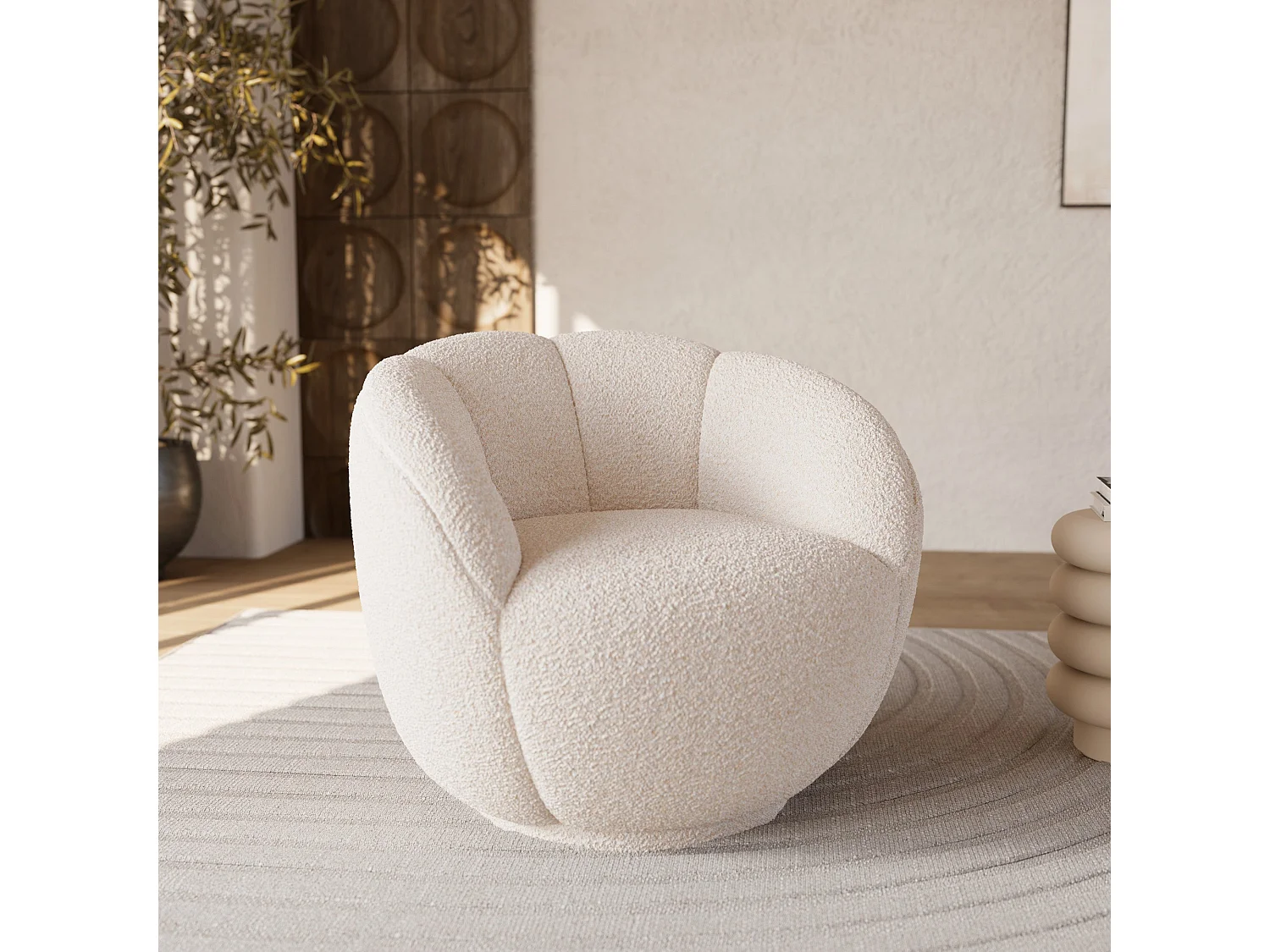 Sillón en tela bouclé blanco - Ysé