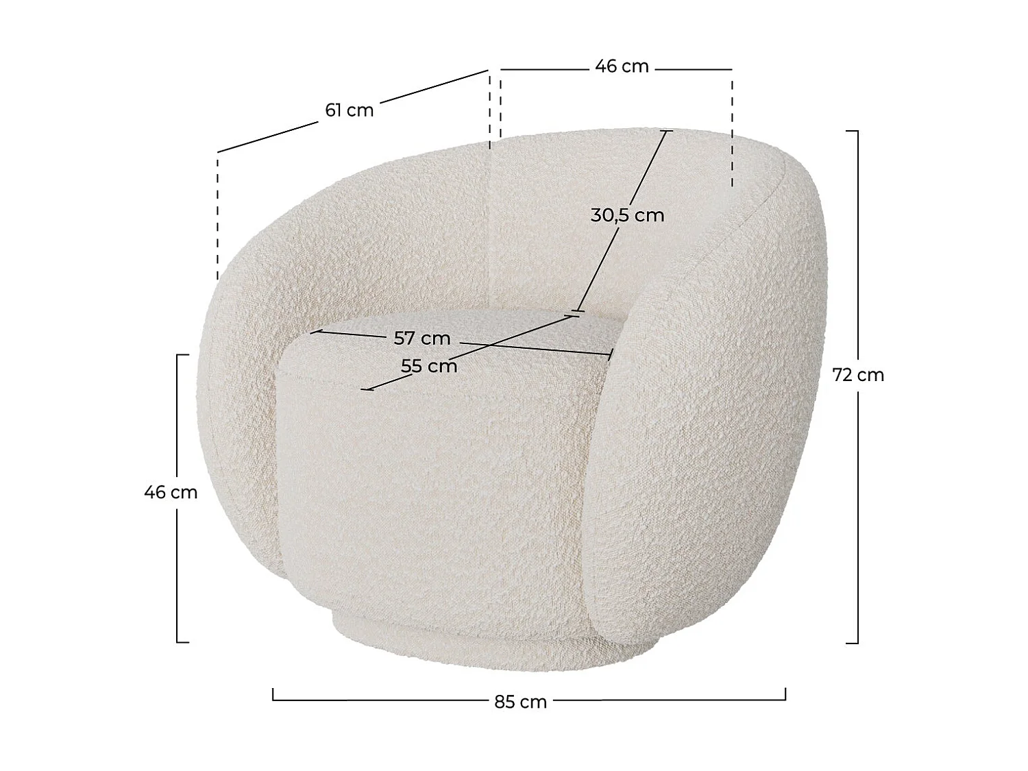 Poltrona in tessuto bouclé bianco - Naya