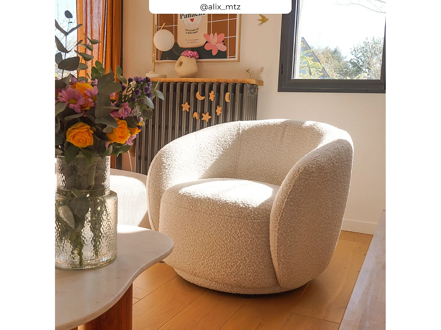 Poltrona in tessuto bouclé bianco - Naya