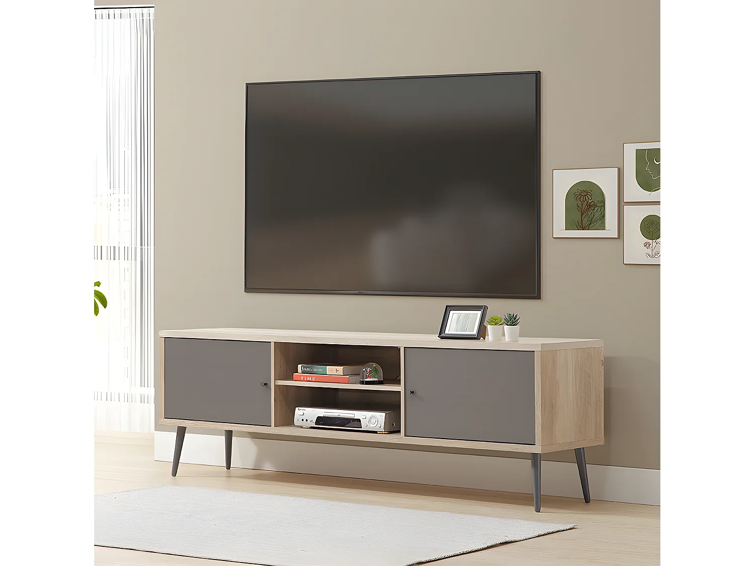 Meuble TV 2 portes 2 niches Scott