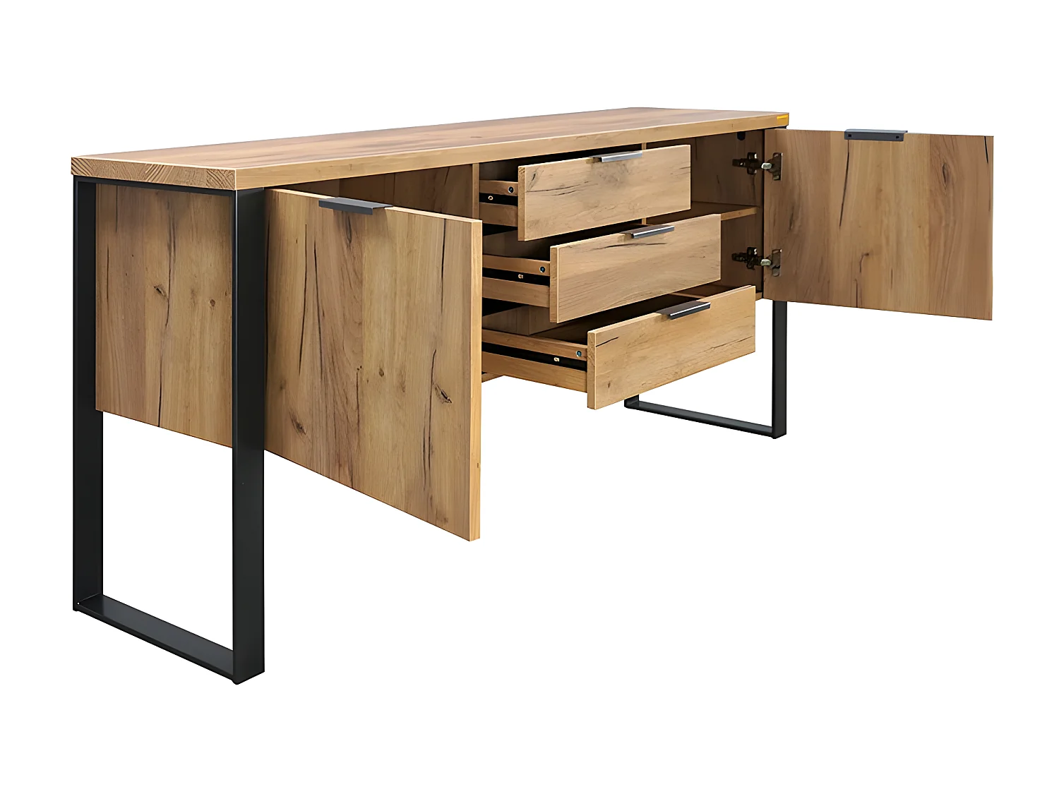 Buffet 2 portes 3 tiroirs pieds métal Ron