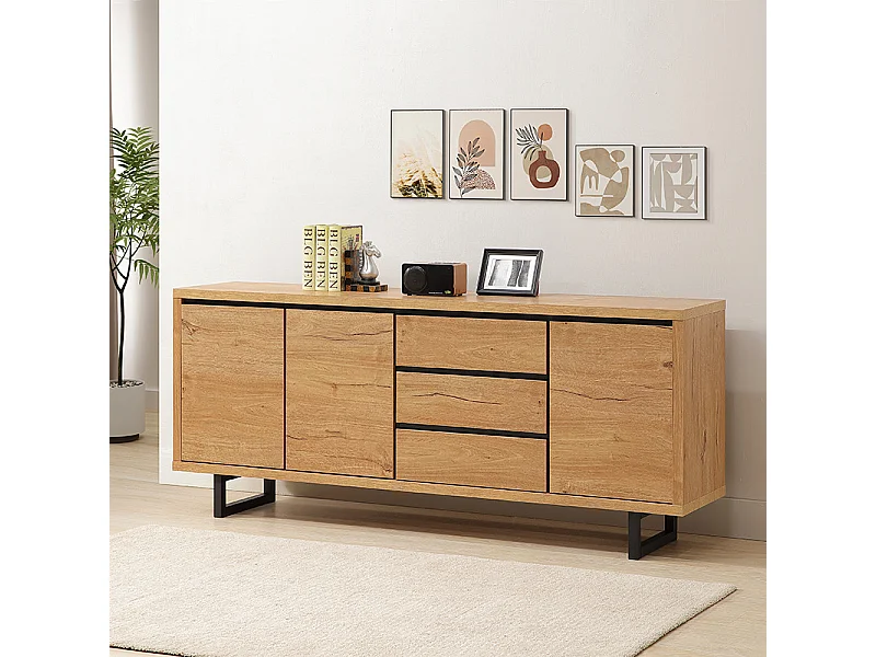 Bahut 3 tiroirs 3 portes pieds métal Sully