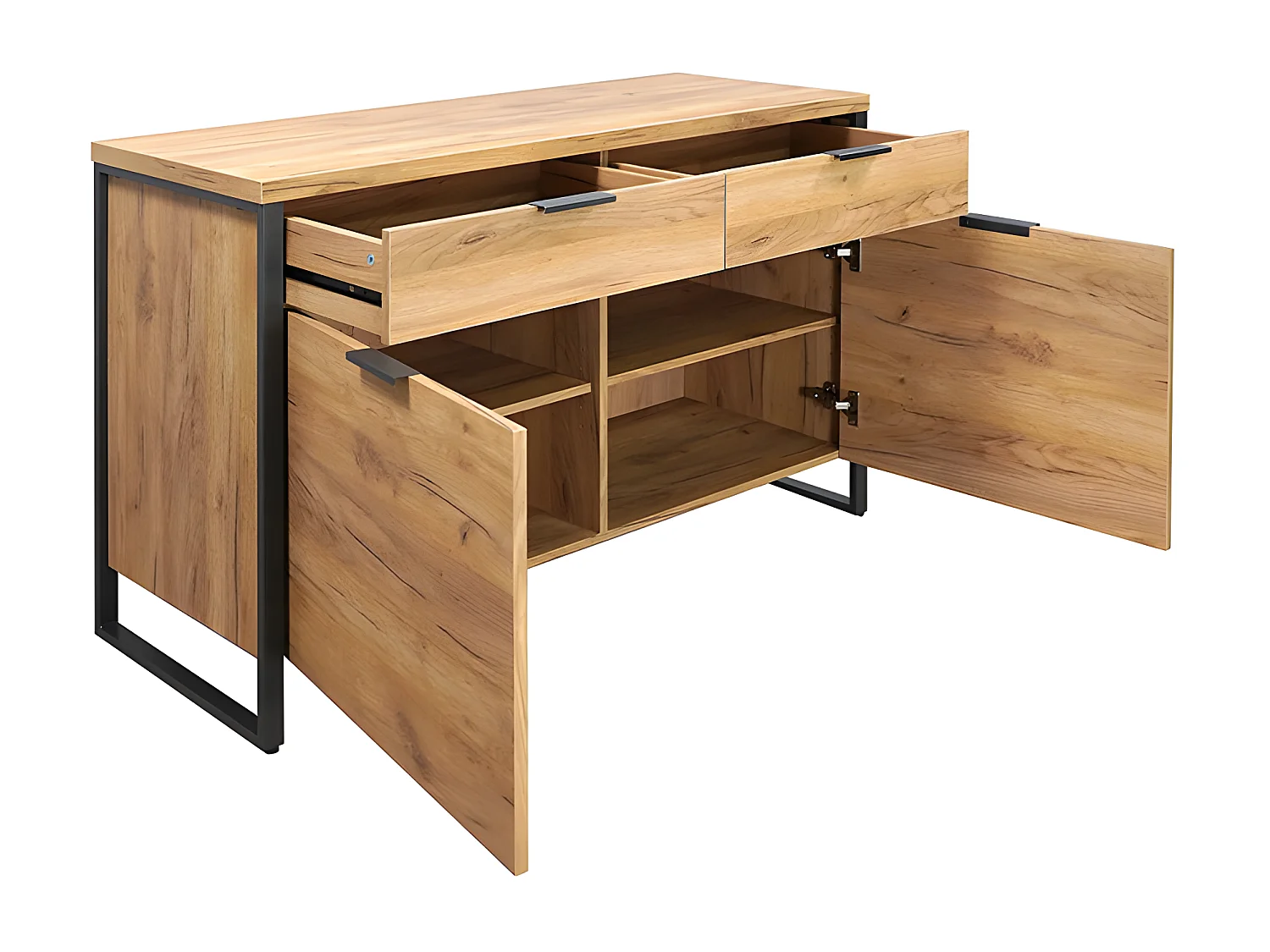 Buffet 2 portes 2 tiroirs pieds métal Ron