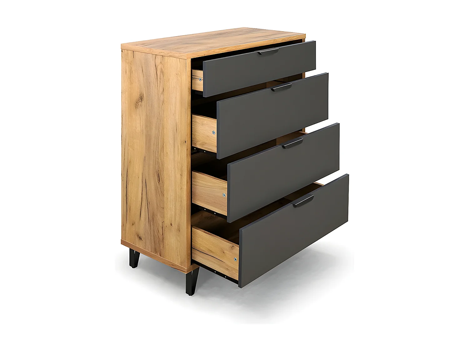 Commode 4 tiroirs naturel et gris Harry