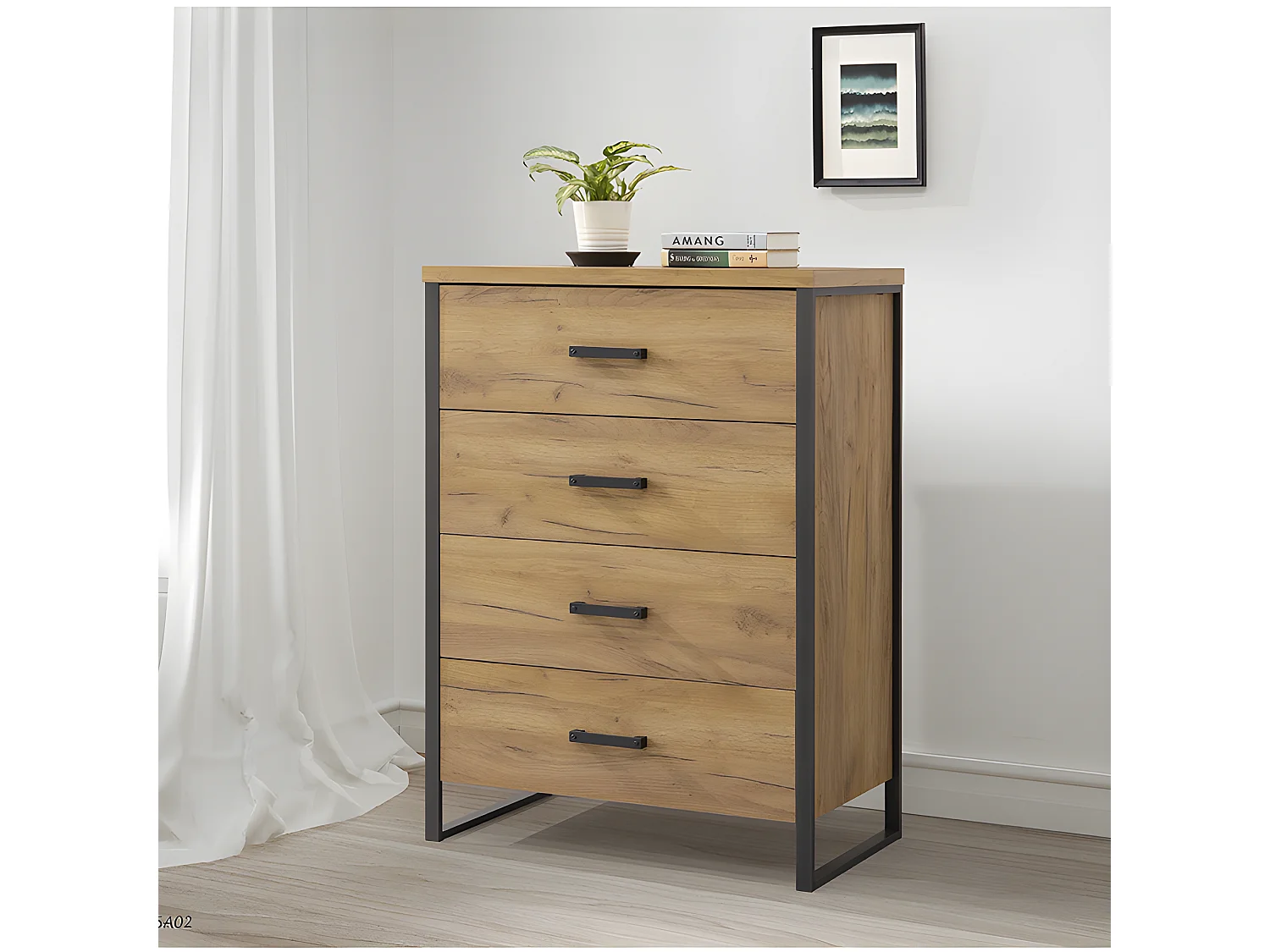 Commode 4 tiroirs pieds métal Ron