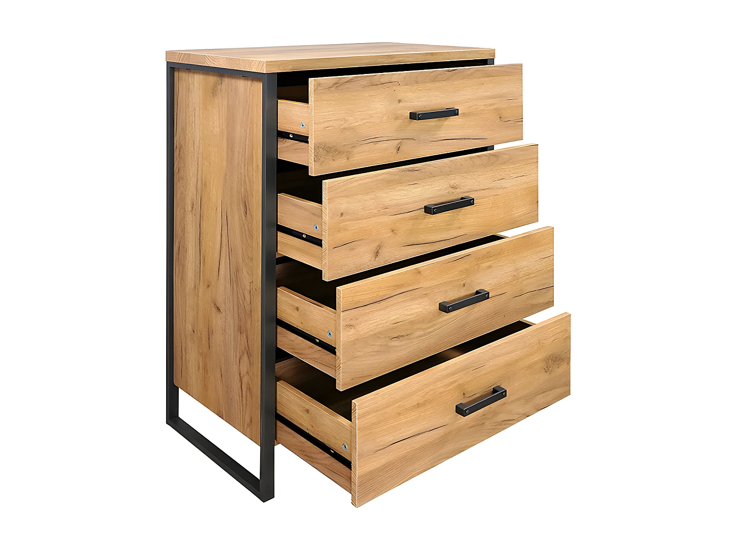 Commode 4 tiroirs pieds métal Ron